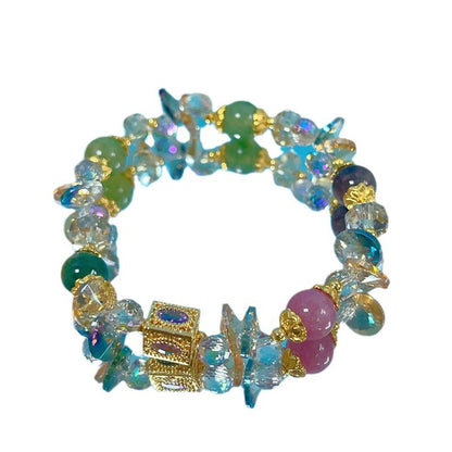 Colorful Beryl Elastic Bead Bracelet with Sparkling Crystal Chips