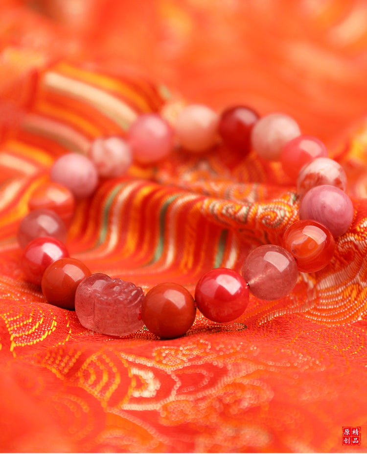 Fire Elemental-Red Agate Natural Crystal Multi-Treasure Auspicious Bracelet