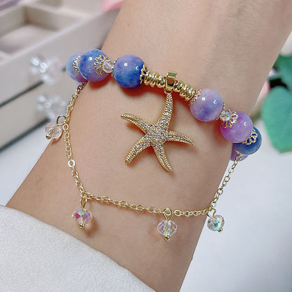 Boho Ocean Star Beaded Bracelet with Shiny Zircon Tassel