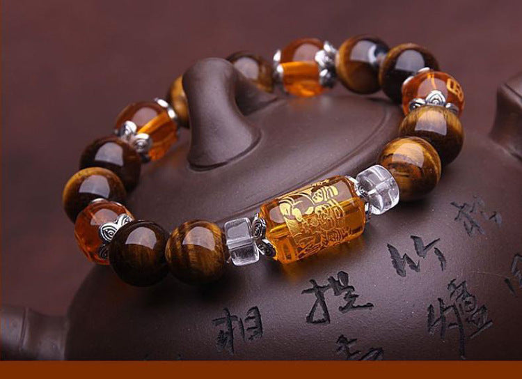 7A grade natural tiger eye stone yellow crystal bracelet