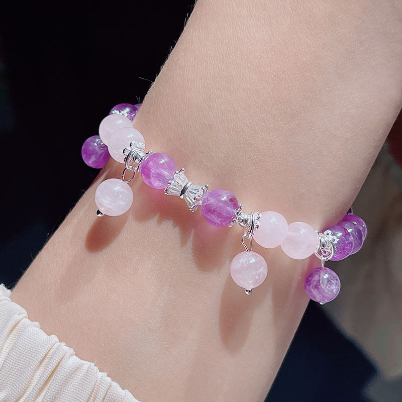 Natural Amethyst Beaded Bracelet with Silver Accents