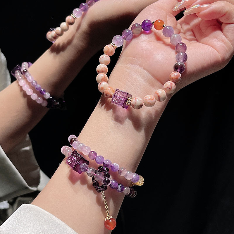 Nine Purple Fire Bracelet Aurora Luminous Glass Cube Crystal Bracelet