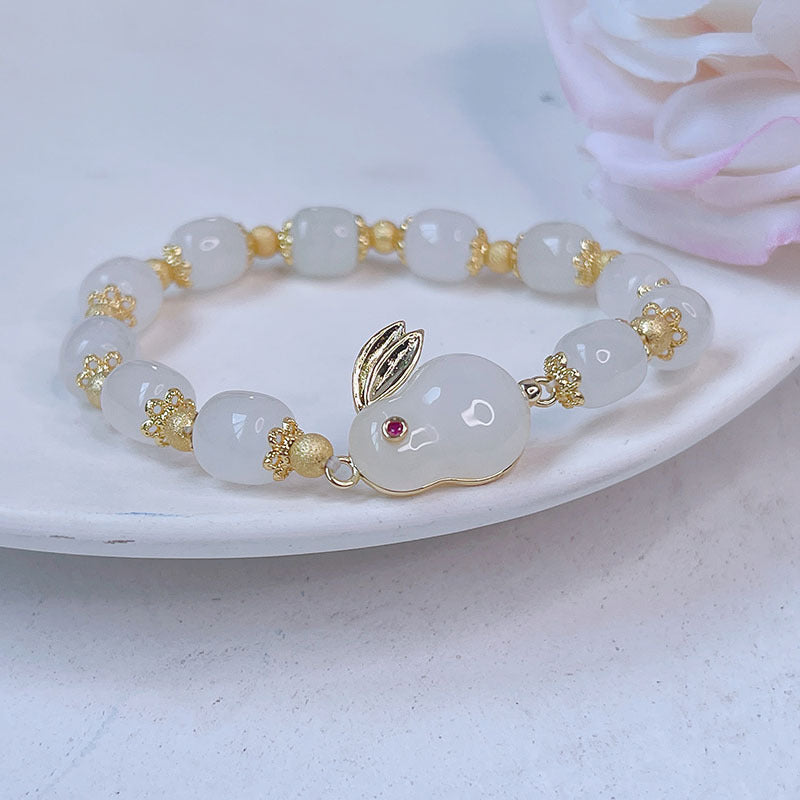 Natural Jade Rabbit Bracelet Charm Bracelet for Girlfriend