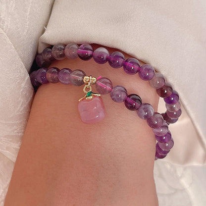 Amethyst Multi-loop Bracelet White Jade Persimmon Pendant Lucky Feng Shui Accessories