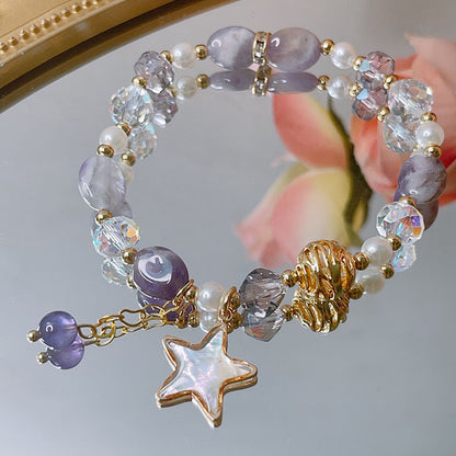 Cute Crystal Bracelet with Star and Flower Charms