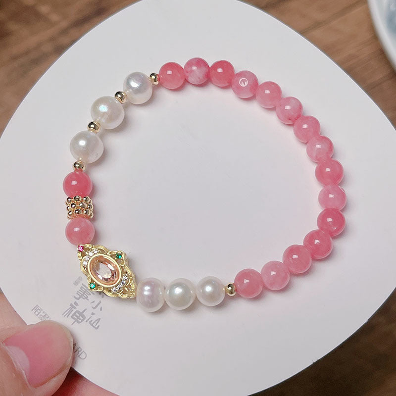 Simple and Luxe Pearl Bracelet with Small Colorful Gems