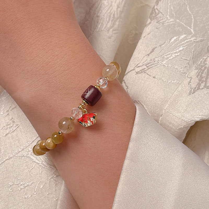 Lucky Tiger Eye Stone Bracelet with Folk Style Cloud and Flower Pendant