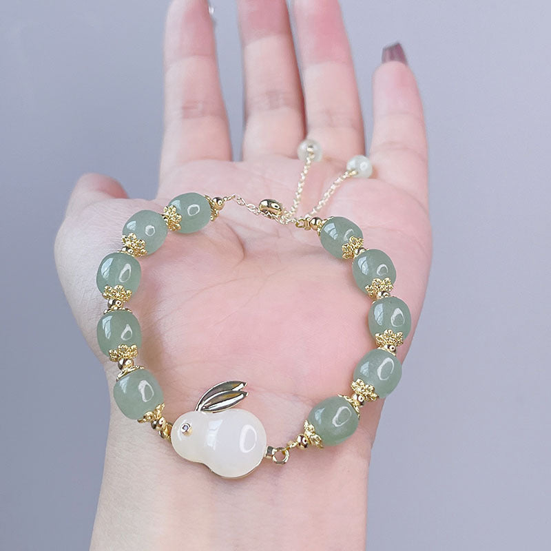 Natural Jade Rabbit Bracelet Charm Bracelet for Girlfriend