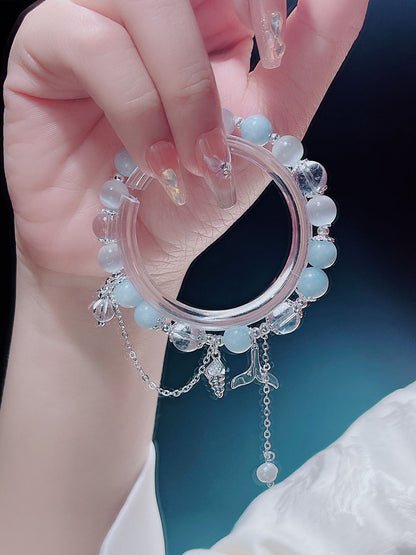 Sweet and Fresh Ins Style Pink Crystal Blue Stone Moon Star Fish Tail Bracelet