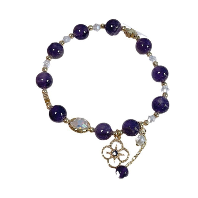 Luxurious lucky grass bracelet with amethyst and rainbow crystal