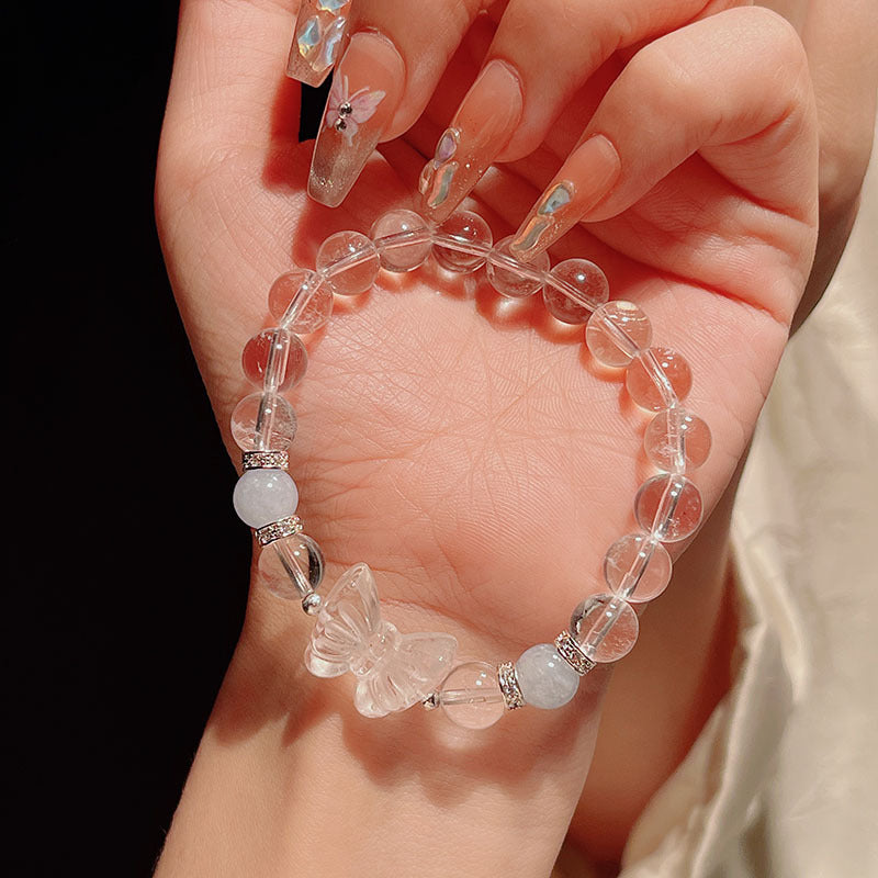 Natural White Crystal Carved Butterfly Bracelet