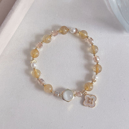 Natural Crystal Fox Lucky Clover Bracelet