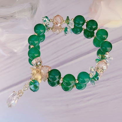 New Year Celebration Agate Bracelet Vintage Gold Gourd Gray Green Agate Beaded Bracelet Women