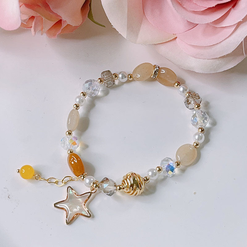 Cute Crystal Bracelet with Star and Flower Charms