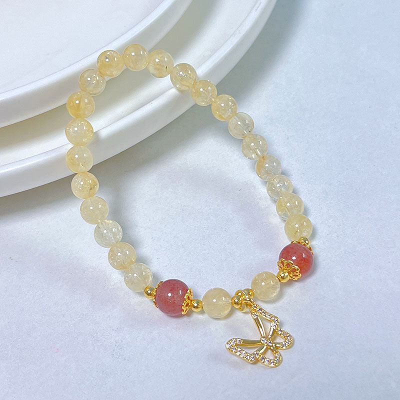 Yellow Crystal Beaded Bracelet with Delicate Butterfly and Star Pendant