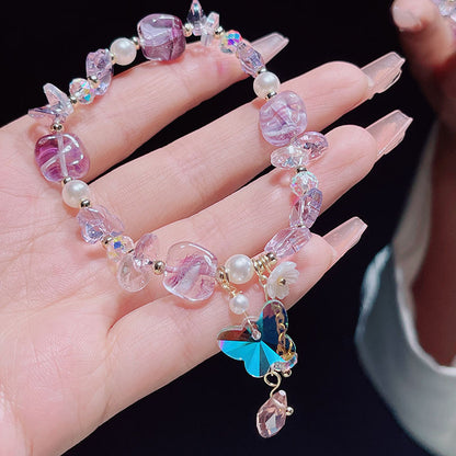 Crystal Glass Bead Butterfly Flower Bracelet