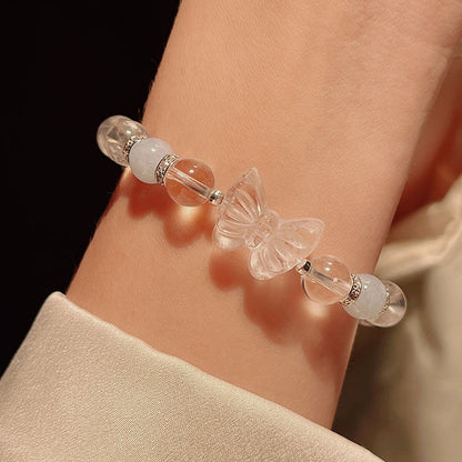 Natural White Crystal Carved Butterfly Bracelet