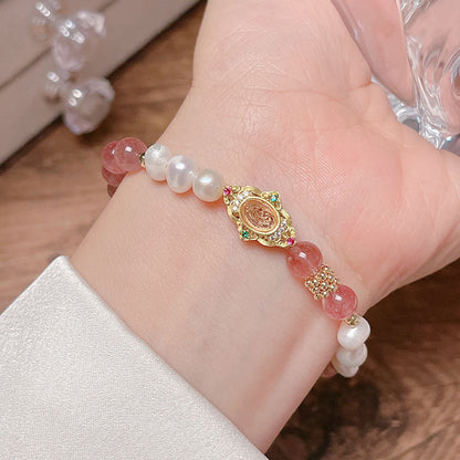 Simple and Luxe Pearl Bracelet with Small Colorful Gems