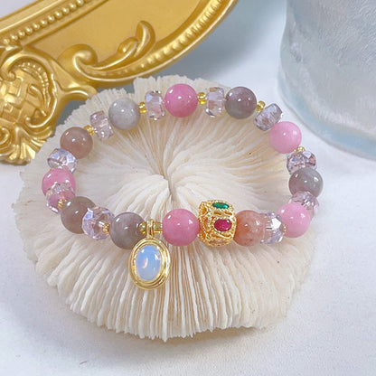 Colorful Beryl Bracelet with Metal Weaving and Zircon Butterfly