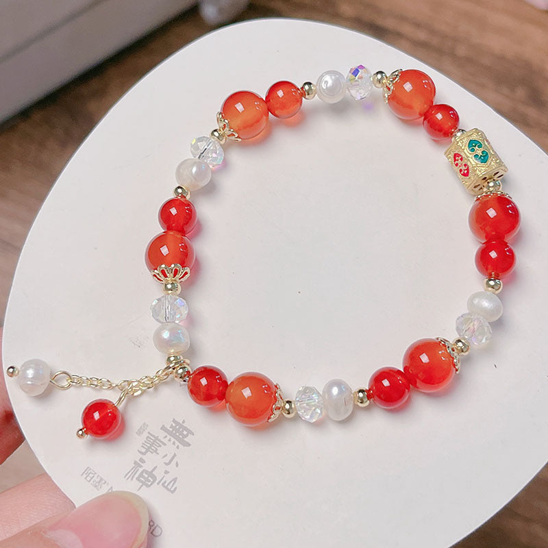 Red Agate Green Agate Pearl Bracelet