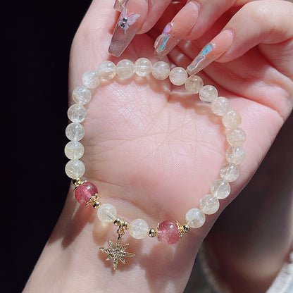 Yellow Crystal Beaded Bracelet with Delicate Butterfly and Star Pendant