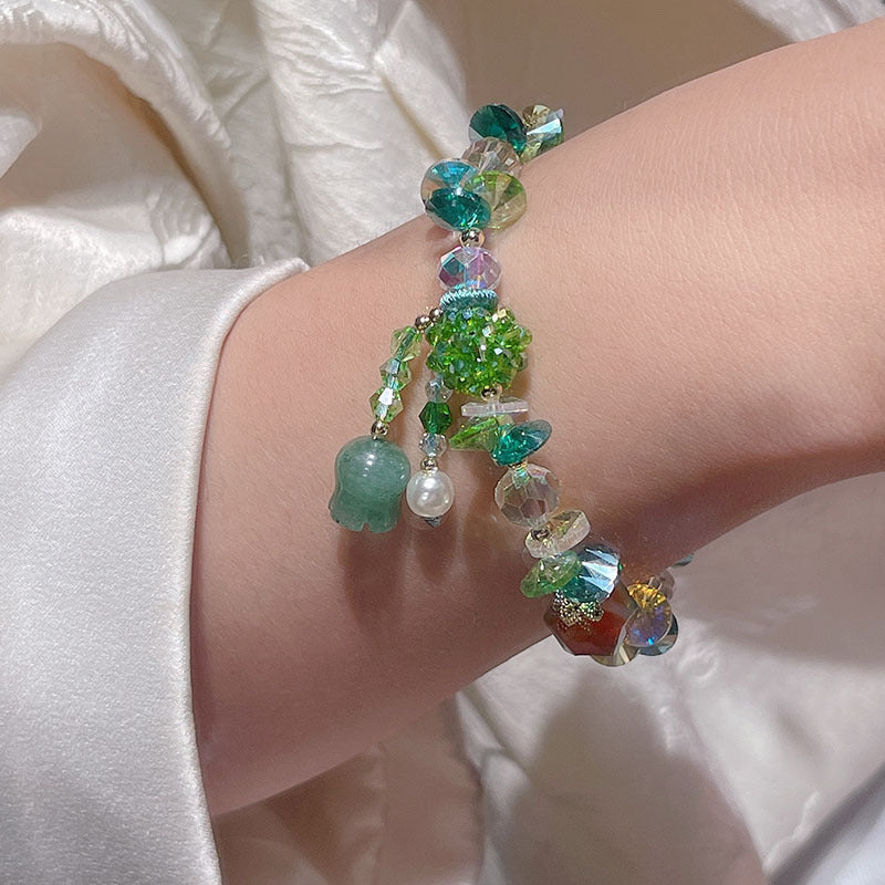 Original Heavy Duty Lily Flower Tassel Bracelet for Women with High-end Crystal Agate Beads