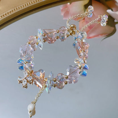 Sparkling Crystal Bracelet with Zircon Flower Pendant