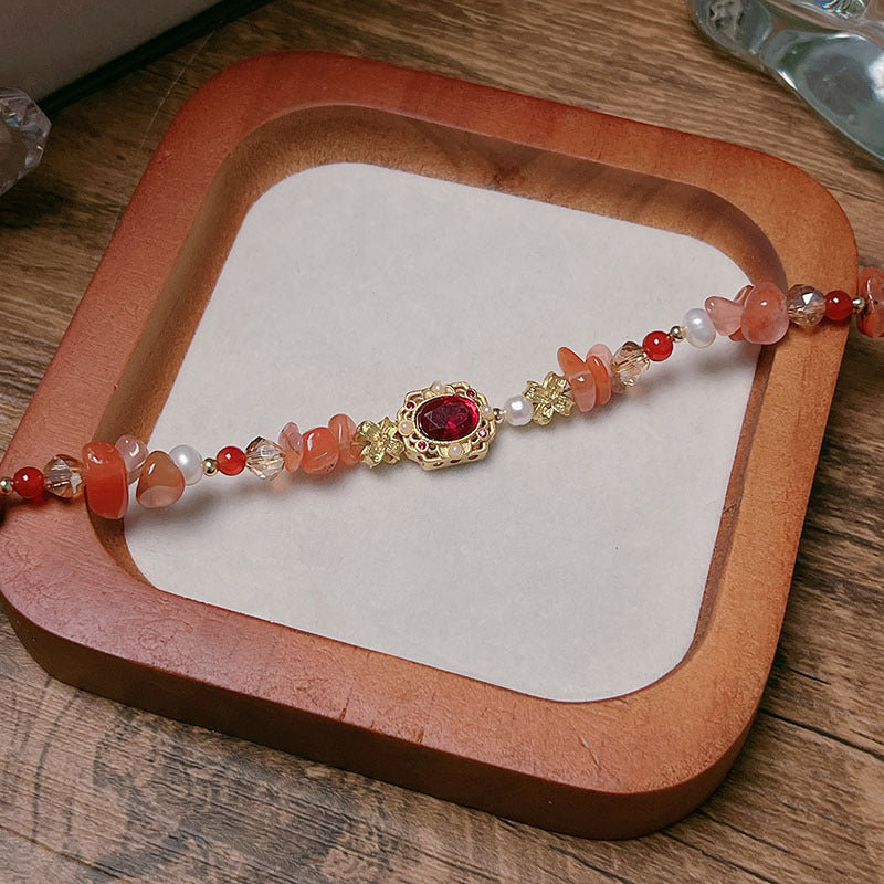 Sunset Red Agate Pearl Bracelet