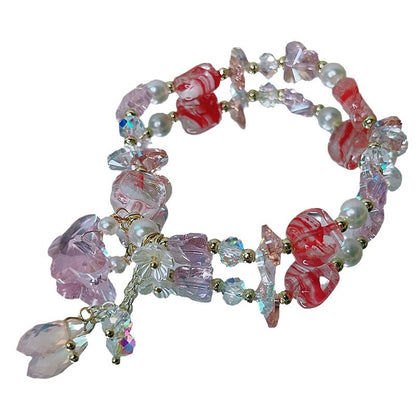 Crystal Glass Bead Butterfly Flower Bracelet