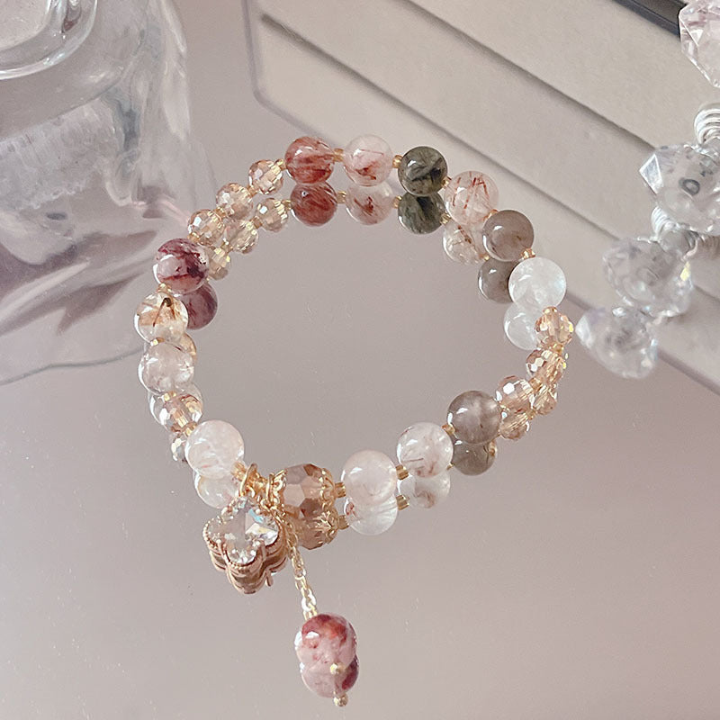 Natural Crystal Fox Lucky Clover Bracelet