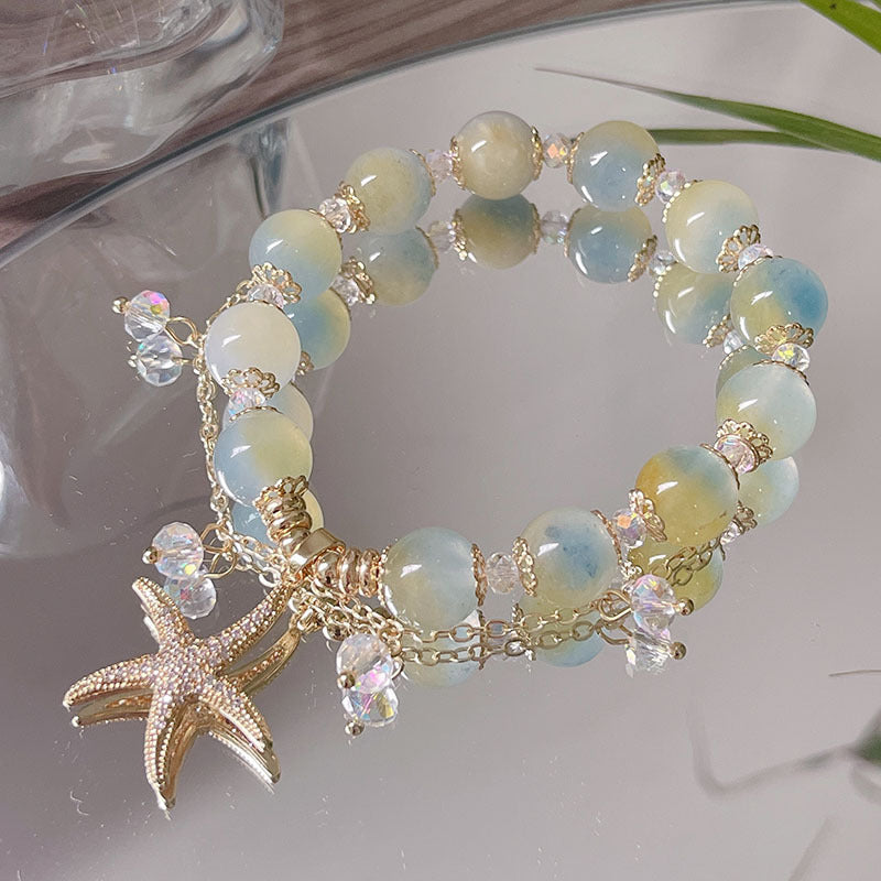 Colorful Natural Stone Crystal Pearl Bracelet Set for Fashionable Girls