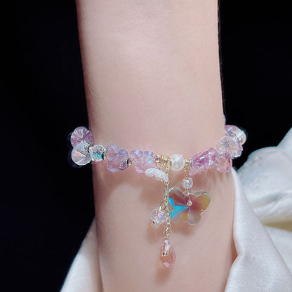 Crystal Glass Bead Butterfly Flower Bracelet