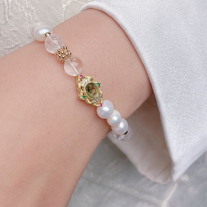 Simple and Luxe Pearl Bracelet with Small Colorful Gems