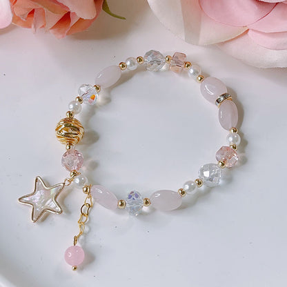 Cute Crystal Bracelet with Star and Flower Charms