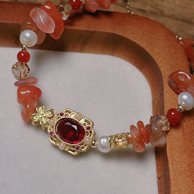 Sunset Red Agate Pearl Bracelet