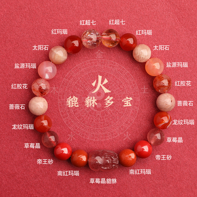 Fire Elemental-Red Agate Natural Crystal Multi-Treasure Auspicious Bracelet