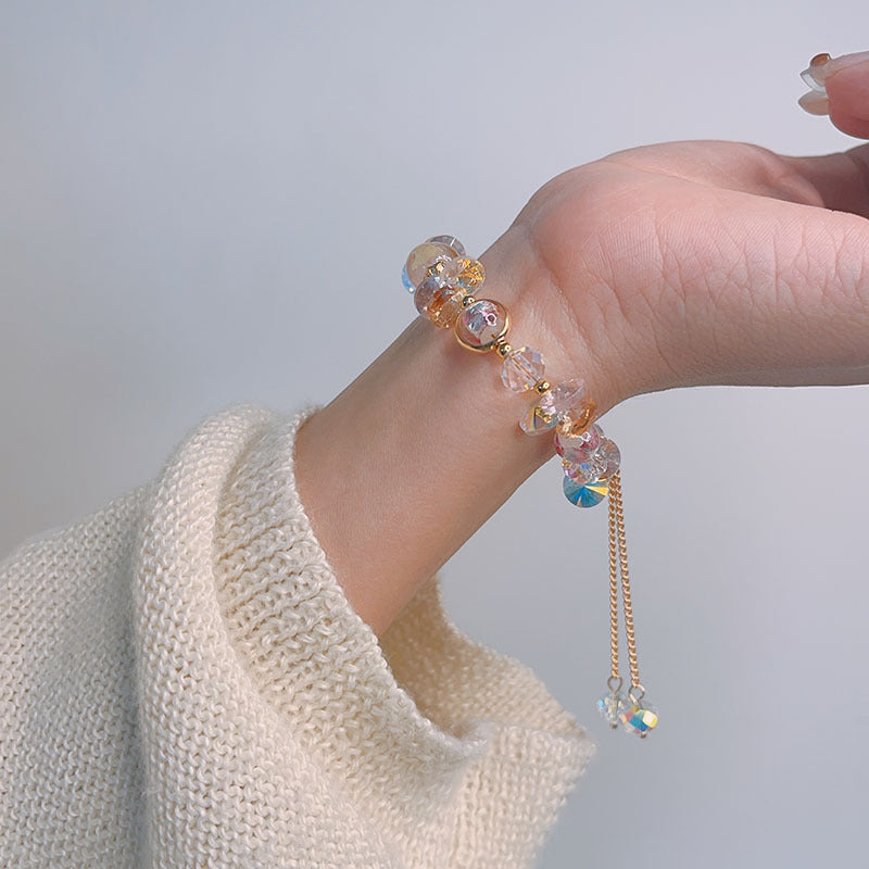 Colorful Beryl Elastic Bead Bracelet with Sparkling Crystal Chips