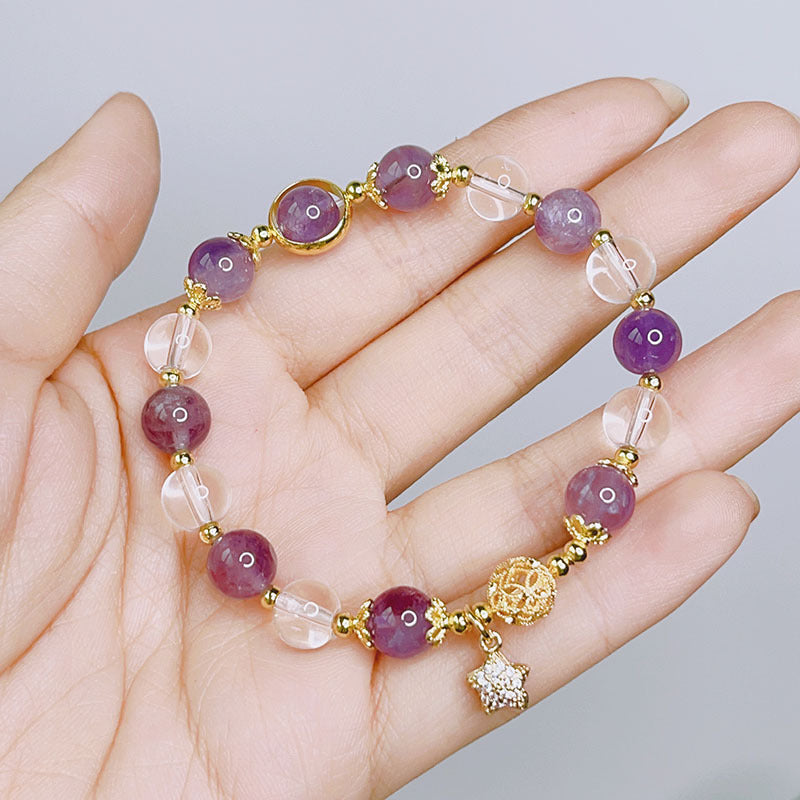 Brilliant Galaxy Natural Amethyst Bracelet with Delicate Micro Inlaid Stars Pendant