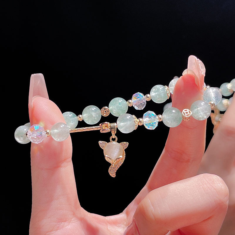 Natural Crystal Fox Lucky Clover Bracelet