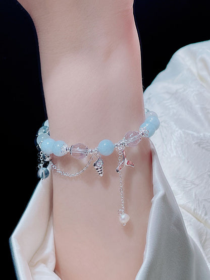 Sweet and Fresh Ins Style Pink Crystal Blue Stone Moon Star Fish Tail Bracelet