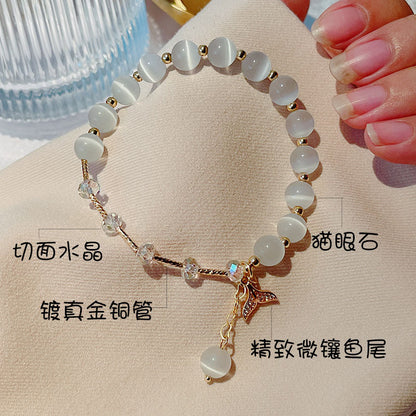 Cat's Eye Stone Bracelet Women's Minimalist Style Ins Wind Lucky Cat Fox Fish Tail Bear Hand String Student Bestie Hand Decoration