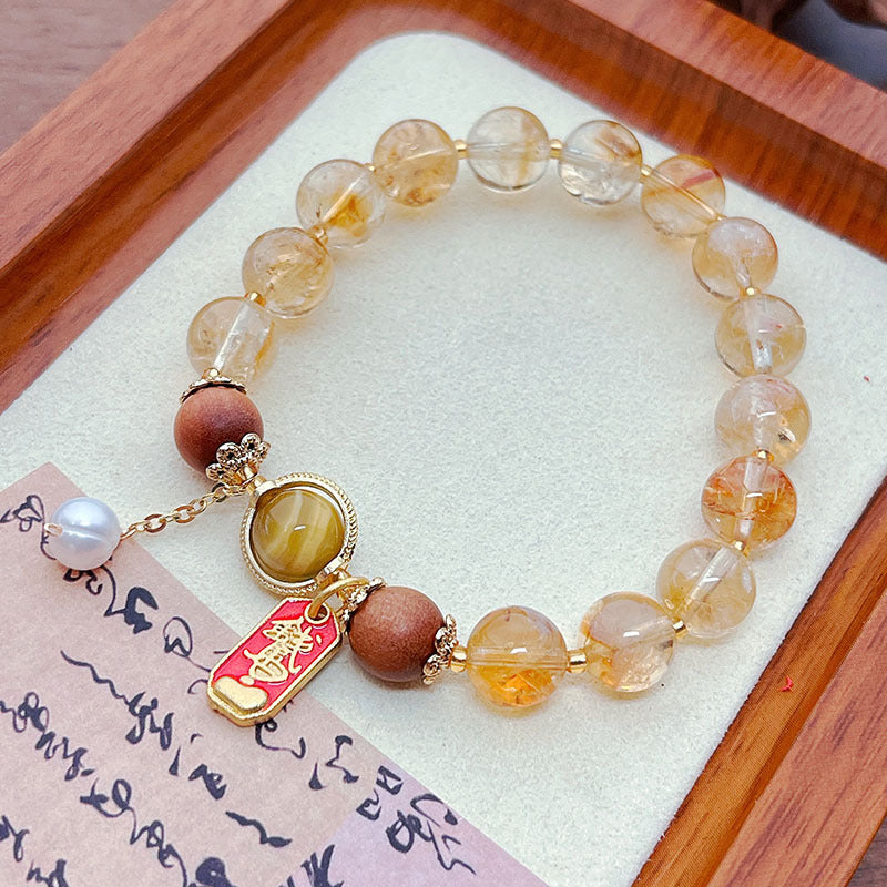 Natural Yellow Tower Crystal Bead Bracelet Women's Premium Tiger Eye Stone Bracelet