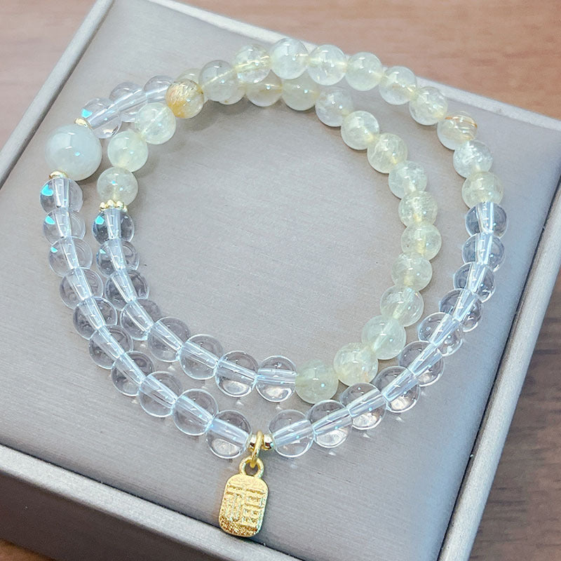 Minimalist Double Loop Citrine Bracelet with 6MM Crystal Beads