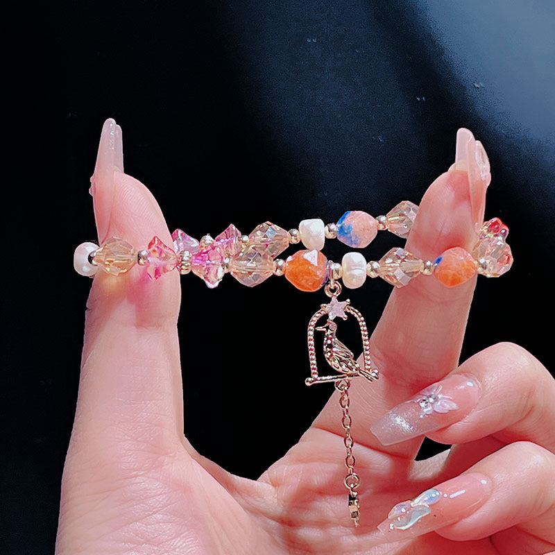 Exquisite Faceted Crystal Bracelet with Canary Pendant