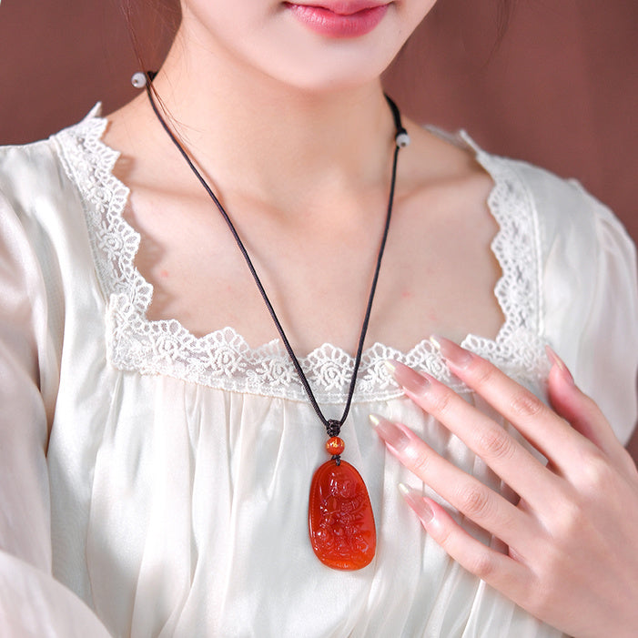 Natural Red Agate Zodiac Guardian Necklace