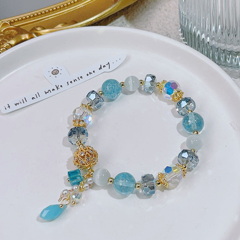 Luxury Lucky Bracelet with Diamond Inlaid Natural Stone Cat's Eye Beads