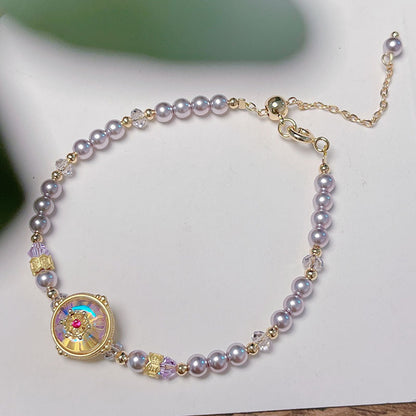 French Vintage Beaded Bracelet with Delicate Oil Droplet Flowers and Tulip Lucky Pendant for Girls