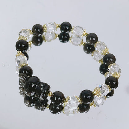 Silver Glitter Stone Carved Accessories Bracelet with Lucky Fox, Pixiu, Lion, etc. Beaded Crystal Bracelet Bestie Jewelry