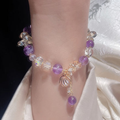 Crystal Bracelet with Shell Tassel Pendant