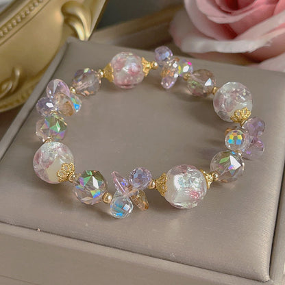 Colorful Beryl Bracelet with Metal Weaving and Zircon Butterfly